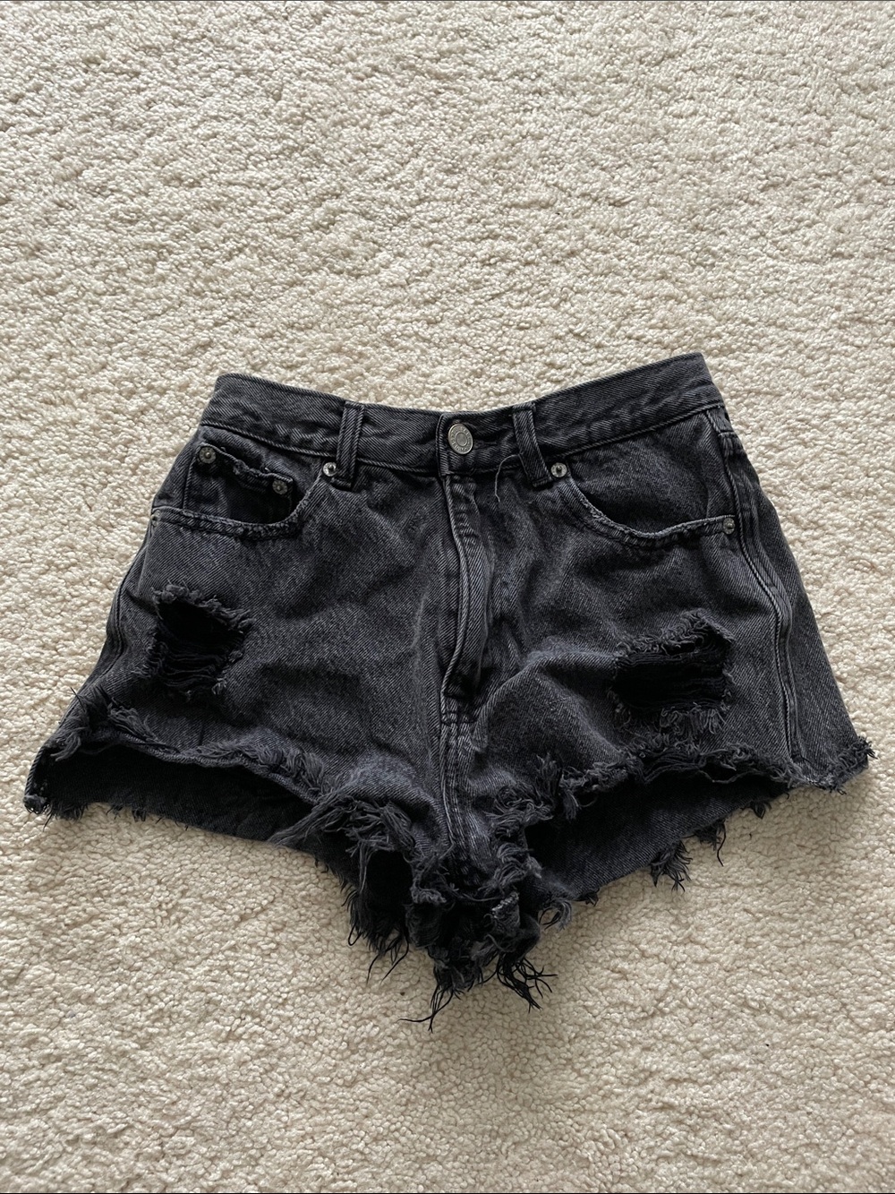 Pull&Bear Black Distressed High-Rise Denim Shorts